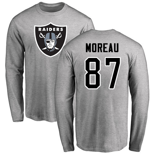 Men Oakland Raiders Ash Foster Moreau Name and Number Logo NFL Football #87 Long Sleeve T Shirt
